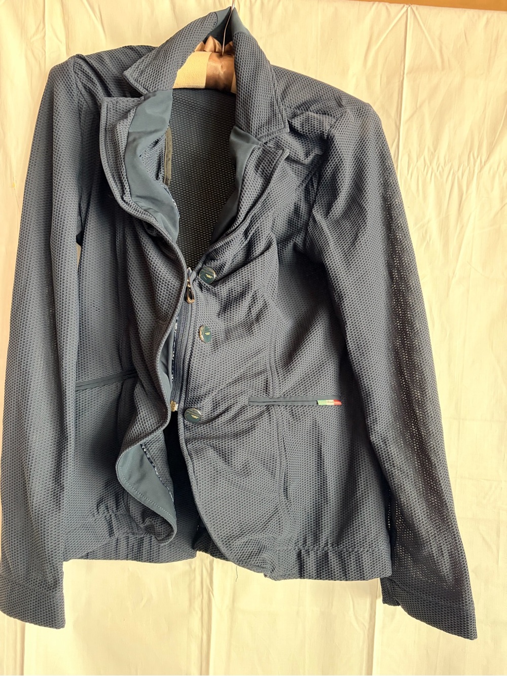 Alessandro Dell'Acqua Navy Perforated Zip-Front ruffle Riding Jacket